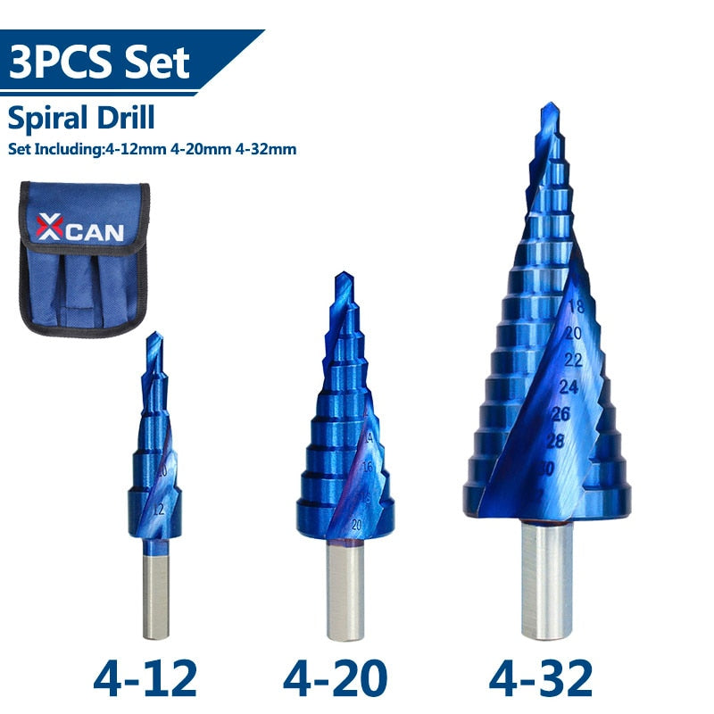 XCAN Metal Drills 4-32mm HSS Nano blue Coated Step Drill Bit Drilling Tools HSS Metal Wood Hole Cutter Step Cone Drill