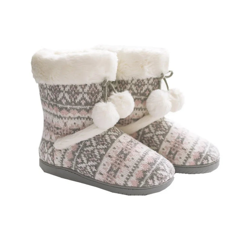 comemore Winter Home Cotton Warm Boots Soft Bottom Non-slip Female Furry Cloud Slipper Women's Home Slipper Flat Shoes for Women