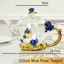 Red rose Enamel Crystal Flower Glass Teapot for Hot and Cold Drinks Home Drinkware Office water kettle Tea set coffee pot