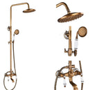 Antique Brass Shower Faucets Set 8'' Rainfall Shower Head Brass Handshower Dual Handle Mixer Tap Rotation Bath Shower Faucet