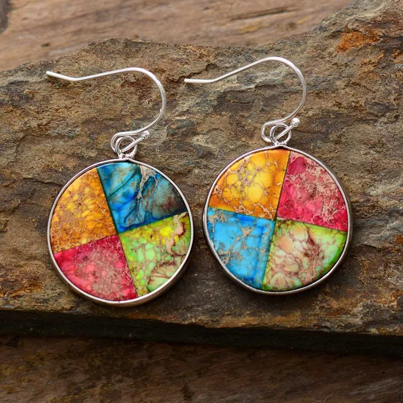 Charming Women Earrings Colorful Jaspers Ethnic Dangle Earring Bold Fashion Natural Stones Jewelry Bijoux Dropshipping