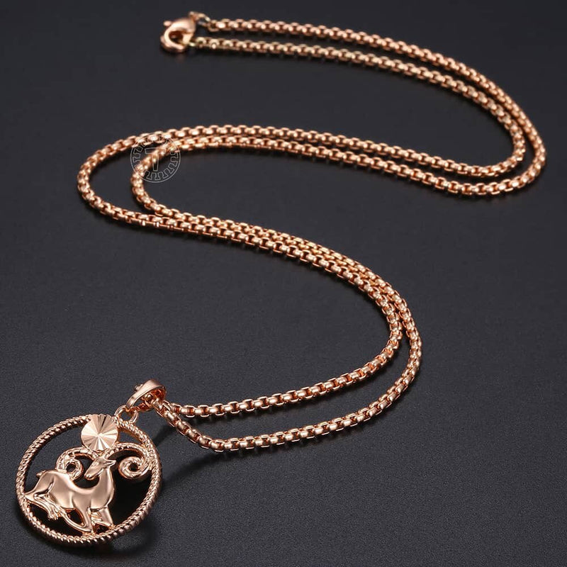 Zodiac Sign 12 Constellation Pendant Necklace 585 Rose Gold Color Horoscope Necklace Mens Chain Gift Fashion Jewelry GPM21