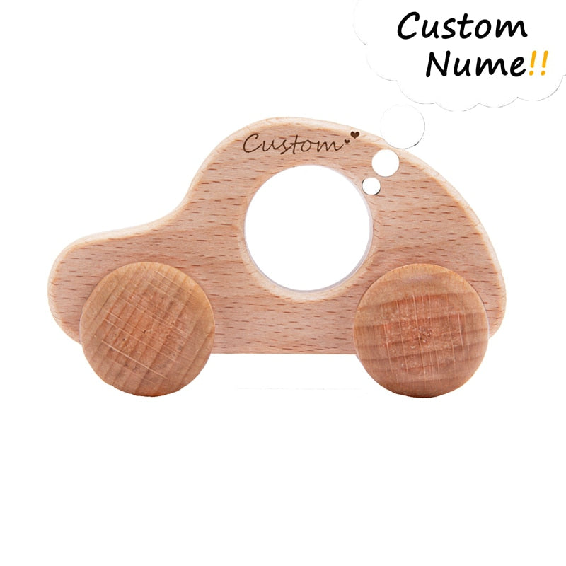 4Pcs Custom Wooden Toys Montessori Educational Beech Wood Car Children Cartoon Car Toy Baby Wood Gift For 2-6 Years Old Kids