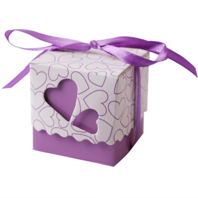 50Pcs Love Heart Candy Boxes With Ribbon Favors Gifts Box Christening Baby Shower Wedding Souvenirs Gifts for Guest Party Supply