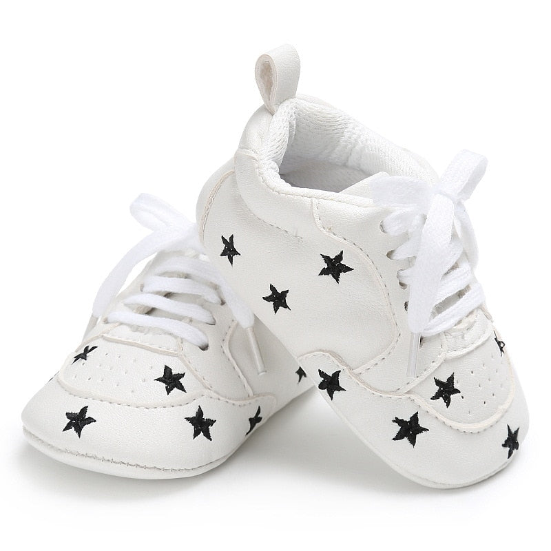 Newborn Print Heart Star Baby Sneaker PU Leather Baby Boys Girls First Walkers Soft Sole Infant Toddler Baby Shoes For 0-18M