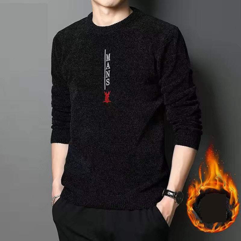 TOP Quality Autumn Winter Casual Man Fleece Sweater Pure Color Pullovers Men Clothing Fashion Warm Sweaters Slim Men&