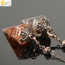 CSJA Reiki Natural Chip Stone Pendulum Antique Copper Chain Hexagon Cone Resin Pendant for Dowsing Divination Wicca Pendule G321