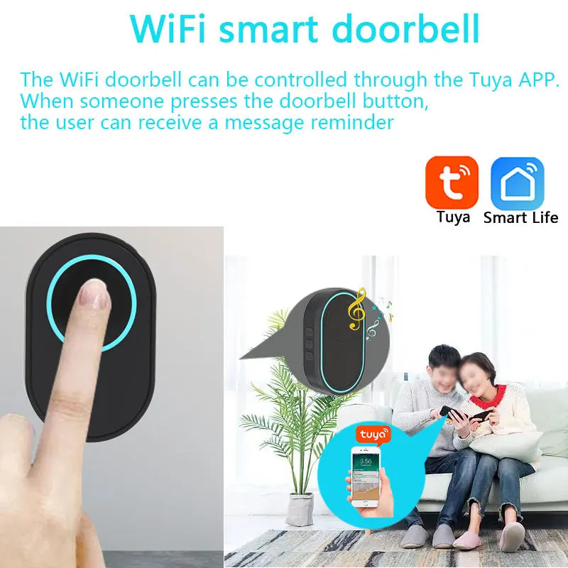 Home Wireless Tuya Smart Doorbell 433Mhz Welcome Doorbell Waterproof Button LED Light 58 Songs 5 Level Volumes 100m Door Chimes