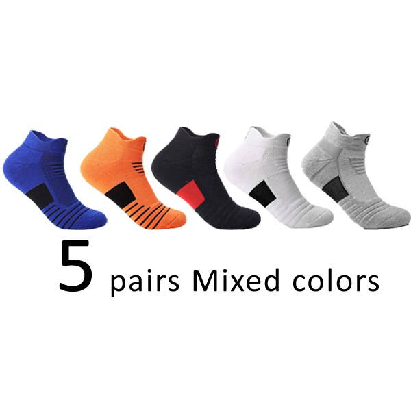 5 Pairs Ankle Sport Socks Cotton Towel Bottom Damping Striped Sweat-Absorbing Badminton Tennis Bike Run Travel Fitness Socks