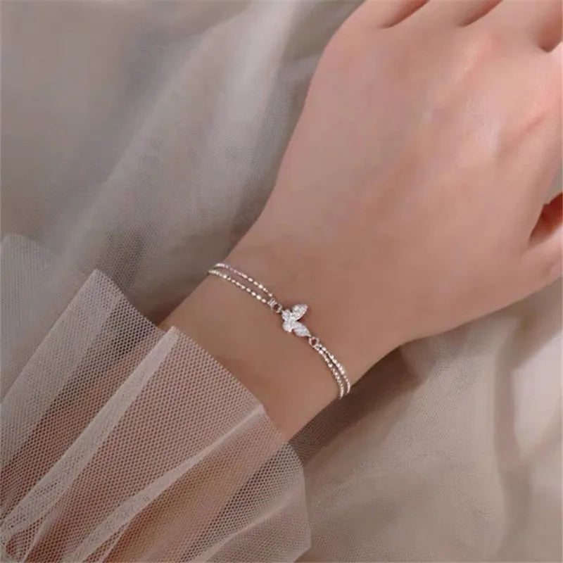 Korean Cute Star Moon Butterfly Pendant Bracelet Girl Trendy Elegant Shiny Zirconia Adjustable Chain Bracelet Women Jewelry Gift