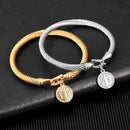 Stainless Steel Jesus San Benito Wire Bangles Saint Benedict Medals Charm Bracelet For Women Religious Jewelry Gift