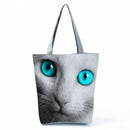 New Lady Tote Bags Black White Cute Cat Printed Fabric Eco Handbag High Capacity Shopping Office Reusable Casual Shoulder Bag