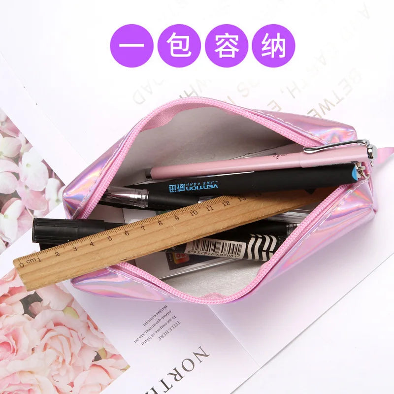 1 Pcs Kawaii Pencil Case Laser girl's heart is simple School Pencil Box Pencilcase Pencil Bag School Supplies Stationery