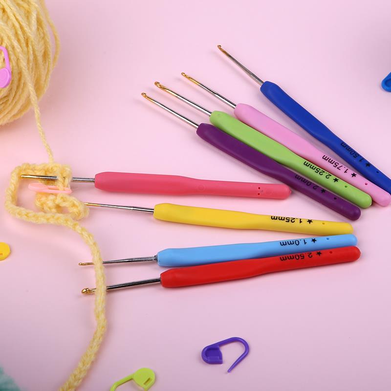 8pcs Colorful Soft Plastic Handle Alumina Crochet Hooks Knitting Needles Set 2.5-6mm Crochet for Weave Sewing Needles Tool