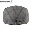 SHOWERSMILE Navy Plaids Beret Hat Men British Style Gatsby Male Falt Cap Spring Summer Male Ivy Retro Men's Checked Newsboy
