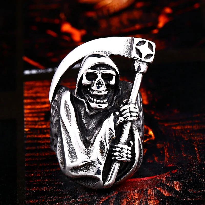 Beier 2022 New Designs 316L Stainless Classic Hell Skull Grim Reaper Men's Ring Punk Party High Quality Jewellery LLBR8-143R