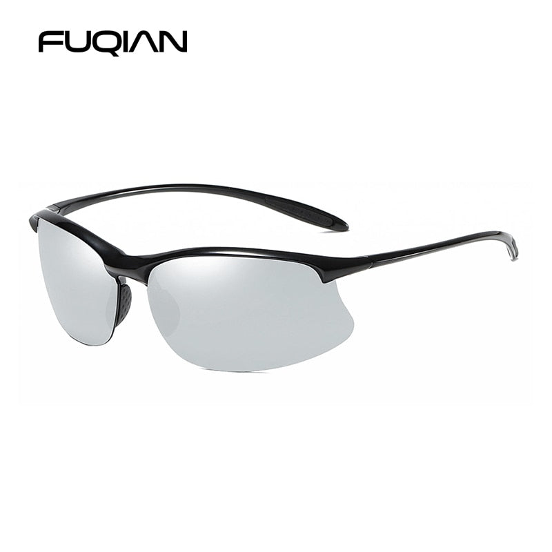 FUQIAN Brand New Sports Polarized Sunglasses Men Women Vintage Reimless Glasses TR90 Light Weight Driving Eyewear UV400