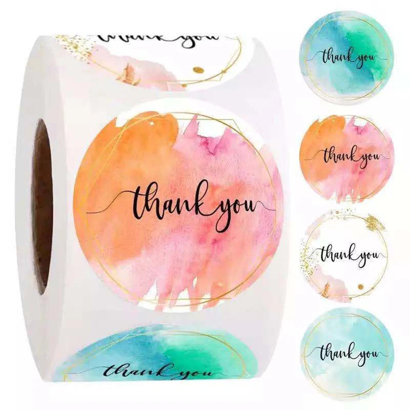 100-500pcs Water Color Thank You Stickers Seal Labels 1 Inch Color Labels For Business Sticker Wedding decoration baby shower