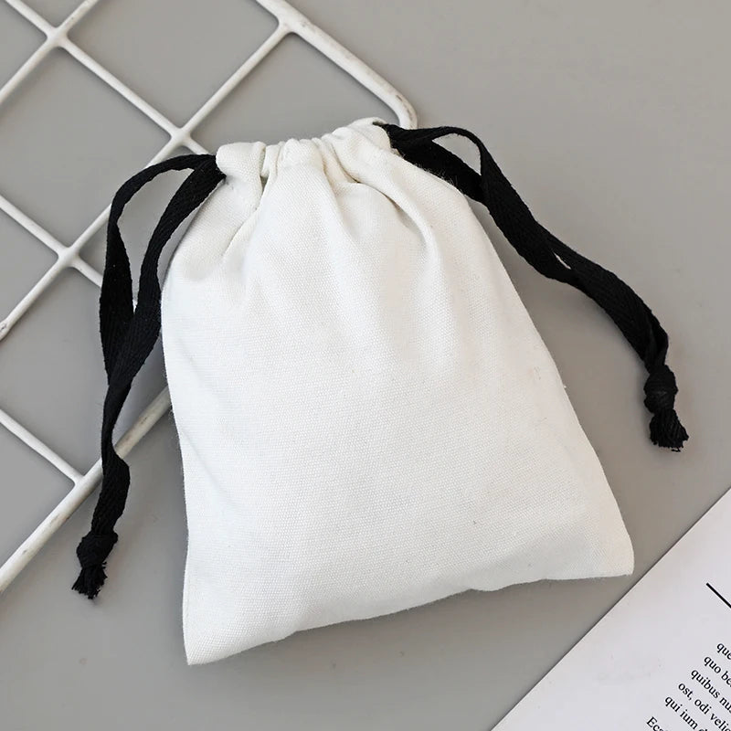 1 Pcs Christmas Gift Canvas Cotton Bags with Black Drawstring High Quality Jewelry White Package Pouch Home Storage Dustbag