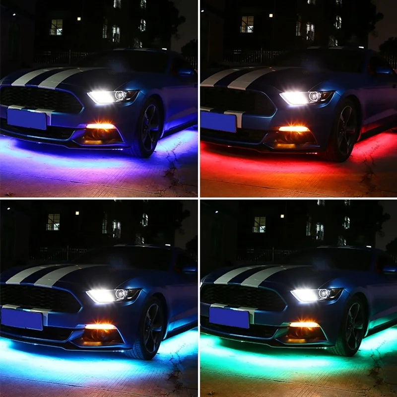 SEAMETAL 4Pcs Car Underglow Neon Accent Strip RGB Colored Decorative Light Sound Active Underbody Atmosphere Lamp APP Control