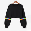 Regenbogen gestreiftes Patchwork-Kapuzenpullover Mode Mädchen Herbst Langarm O-Ausschnitt Crop Top Sweatshirts Hip Hop Pullover Bluse auf Lager