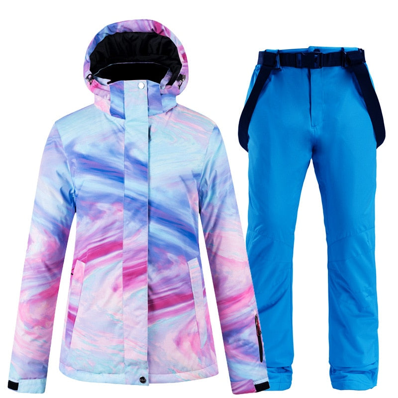 New Warm Colorful Ski Suit Women Waterproof Windproof Skiing and Snowboarding Jacket Pants Set Female Outdoor Snow Costumes