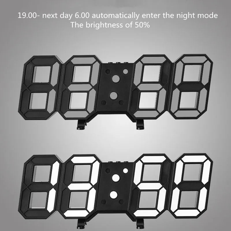 Large 3D Remote Control Wall Clock LED Electronic Clocks  Digital Table Watch  Desktop Multi-function  Date Temperature Hanging