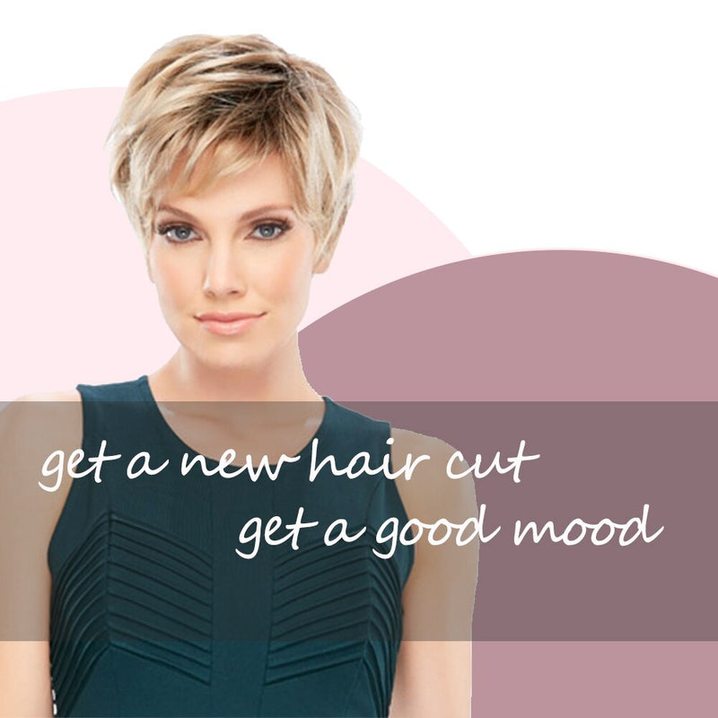 Amir Synthetic Pixie Cut Wigs Short Blonde Wig with Bangs for Women Brown Replacement Wig Straight Hair Wigs