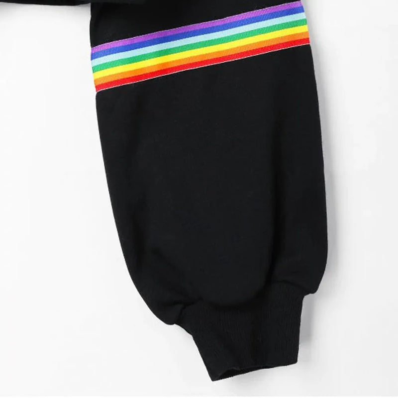 Rainbow Striped Patchwork Hoodie Fashion Girls Autumn Long Sleeve O Neck Crop Top Sweatshirts Hip Hop Pullover Blouse In Stock