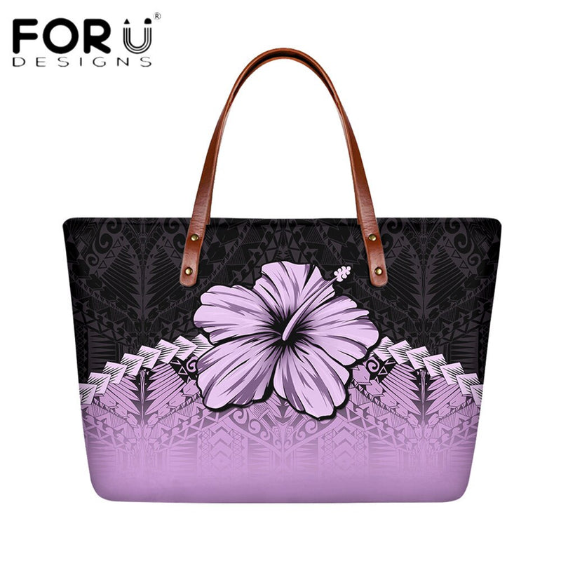 FORUDESIGNS High Quality Women Handbag Polynesian Pattern Hibiscus Flower Printing Personal Luxury Female Shoulder Bolsas