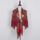 130*130cm Russian National Big Square Scarf For Women Cotton Ethnic Style Print Head Scarves Ladies Retro Fringed Blanket Shawl
