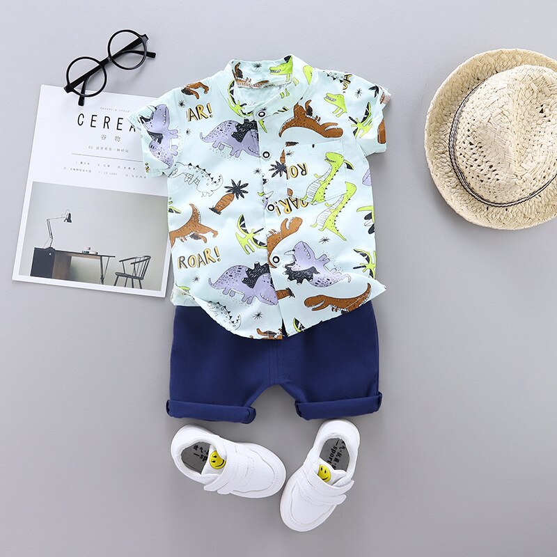 New Fashion Summer Baby Boys Girls Clothes Infant Cartoon Dinosaur Print T-shirt Shorts 2pcs/sets Kids Suits Children&