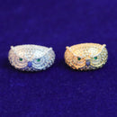 Bubble Letter Eule Iced Out Ring Herren Echt Vergoldet Messing Zirkonia Hip Hop Schmuck