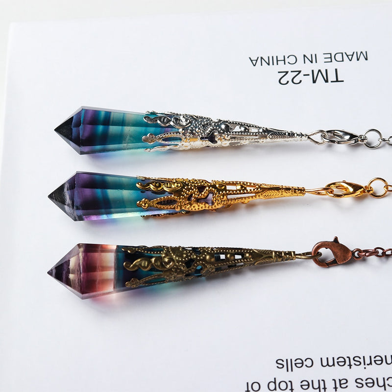 Natural Rainbow Fluorite Nimble Pendulum Striped Crystal Fluorite Divination Energy Health gem quartz Ornament Pendant