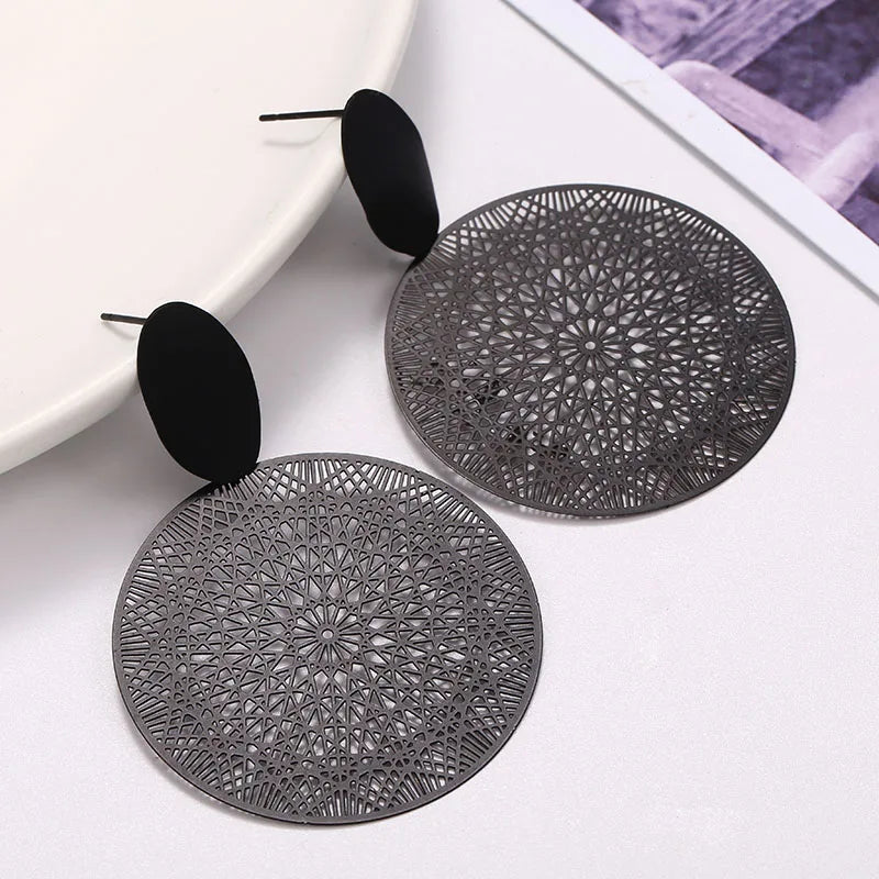 Wholesale Of New Korean Personality Black Ring Temperament Hollow-out Pattern Pendant Earrings In 2019 Earrings For Women