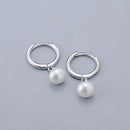 ANENJERY Silver Color Flat Pearl Hoop Earrings Hot Fashion Simple Charms Earrings for Women Girl Wholesale