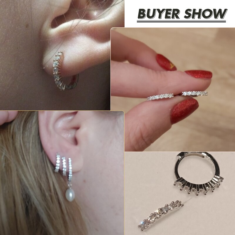 BAMOER 100% 925 Sterling Silver Dazzling CZ Crystal Circle Round Hoop Earrings for Women Sterling Silver Jewelry SCE351-1H