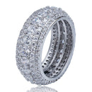 Five Rows CZ Stone Ring Iced Out Bling Wedding Ring Band Gold Silver Color for Men Women