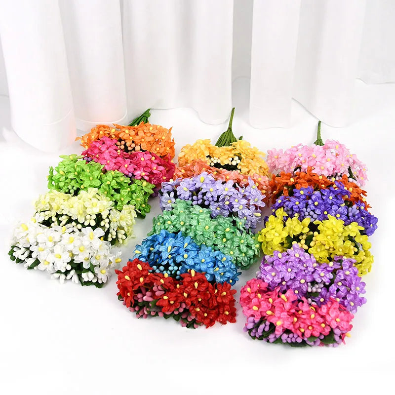 12/36pcs Artificial Daisy Flower Small Silk Flower Bouquet Wedding Party Decoration Home DIY Wreath Gift Box Scrapbook Supplies