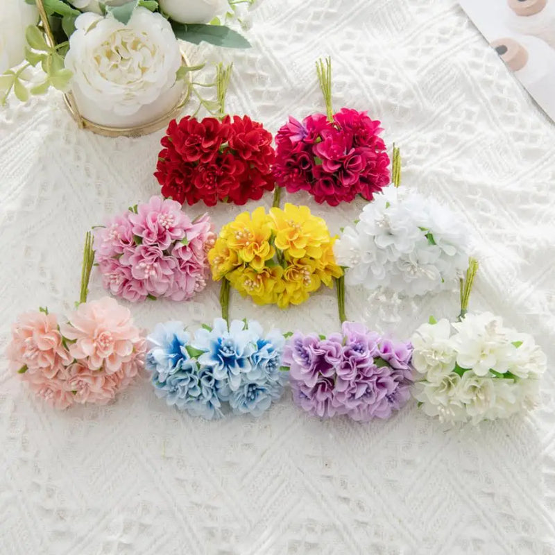 60PCS Artificial Flowers Mini Bouquet Stamen Wedding Party Christmas Decorations for Home DIY Handmade Wreaths Craft Fake Plants