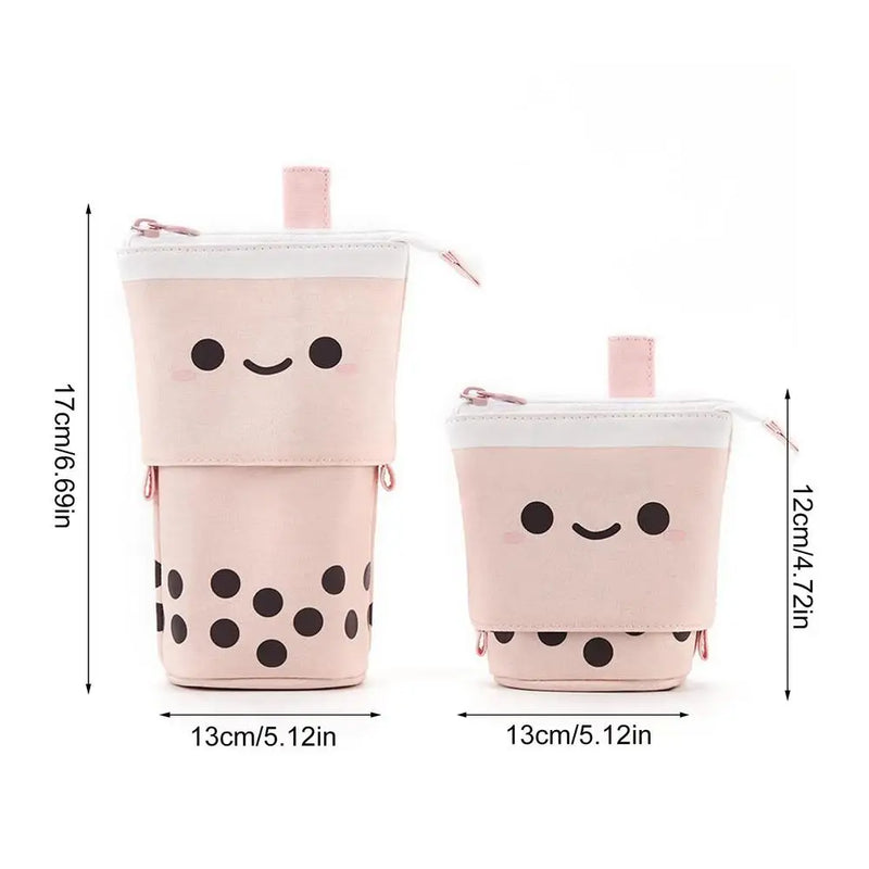 1 Set Cute Boba Milk Tea Telescopic Pen Bag Pencil Holder Stationery Case Stand Up Pencil Case Stationery Pouch Box For Students