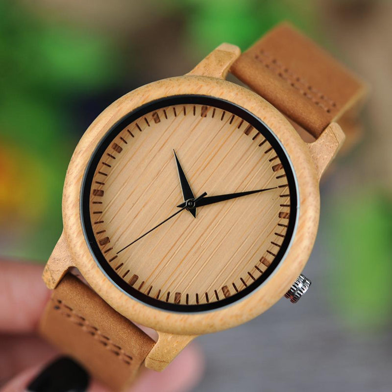 BOBO BIRD Bamboo Man Watch Leather Men's Wristwatch Quartz Wrist Watch 2020 Simple Woman Watches Clock Wooden Timepieces