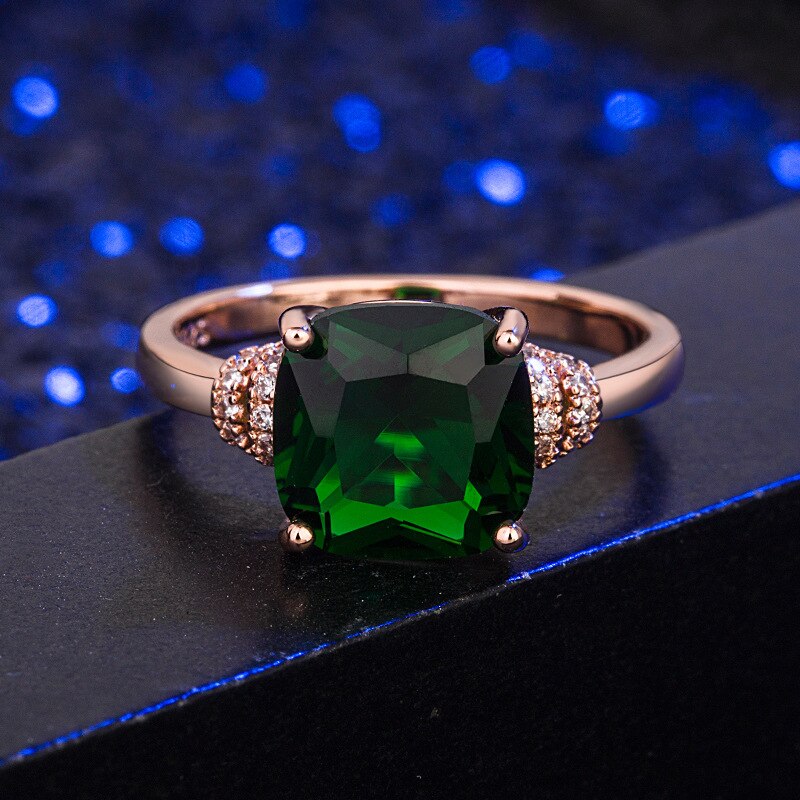 HuiSept Fashion Women Ring 925 Silver Jewelry Square Shape 8*8mm Emerald Zircon Gemstone Finger Rings for Wedding Party Gifts