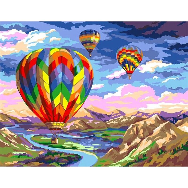 RUOPOTY Painting By Number Framed Three Hot Air Balloon Scenery Picture By Number Handmade Unique Diy Gift 40x50cm Wall Art