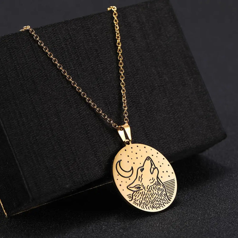 Skyrim Lone Howl Wolf Animal Pendant Necklace Men Women Amulet Stainless Steel Gold Color Adjustable Chain Necklaces Jewelry