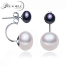 Naturperlen-Ohrstecker für Damen, Schmuck aus S925 Sterlingsilber, echte weiße, schwarze Doppelperlen-Ohrringe für Partys