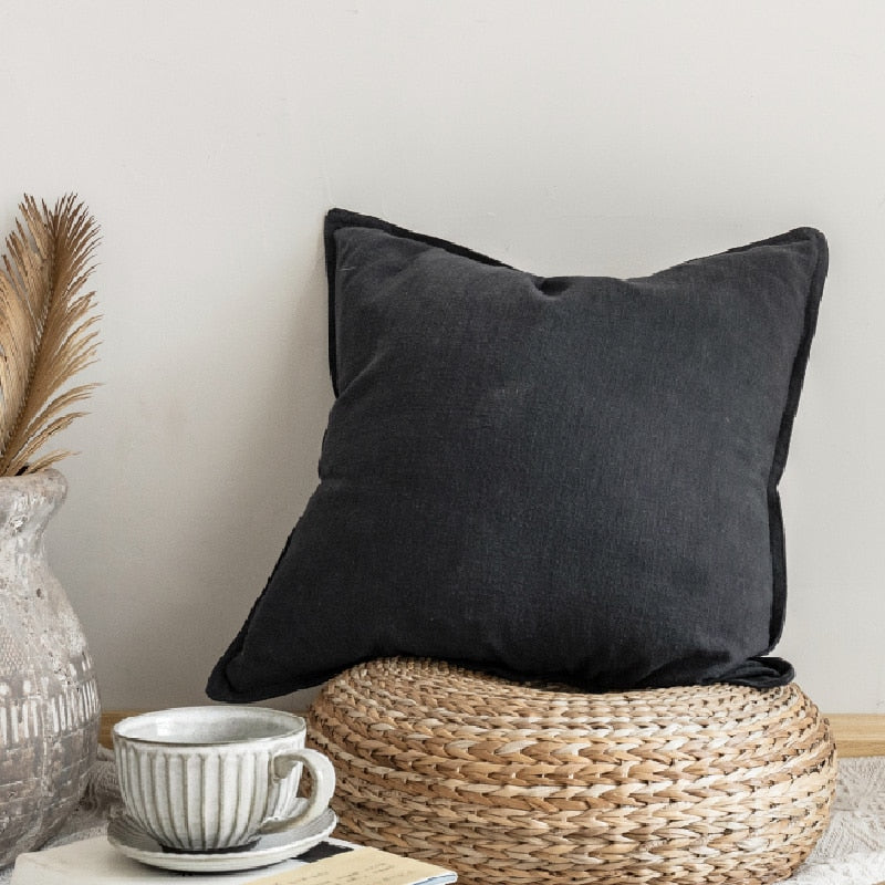 Plain Cushion Cover 45x45cm Linen Pillow Cover Ivory Dark Grey Coffee Fringed For Home decoration Bed Sofa Couch