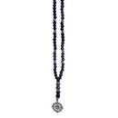6mm Klassische Vintage Schwarze Lange Naturstein Runde Perlenkette für Herren mit Kompass-Anhänger Schmuck Geschenk