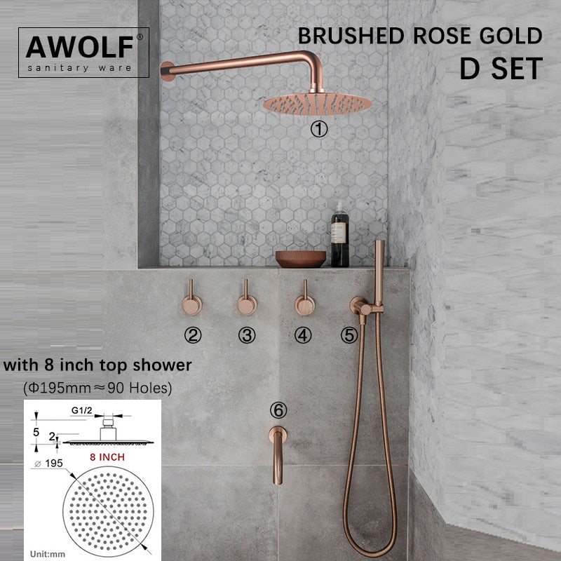 Bathroom Shower Set Brushed Rose Gold Simplicity Solid Brass Shower Faucet Shower Bath Mixer Tap Black And Chrome Color AH3023