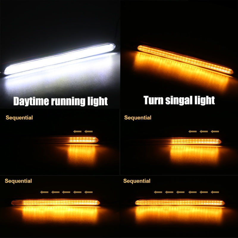 2Pcs Led Car DRL Daytime Running Lights Waterproof Universal DC 12V Auto Headlight Sequential Turn Signal Yellow Flow Day Light